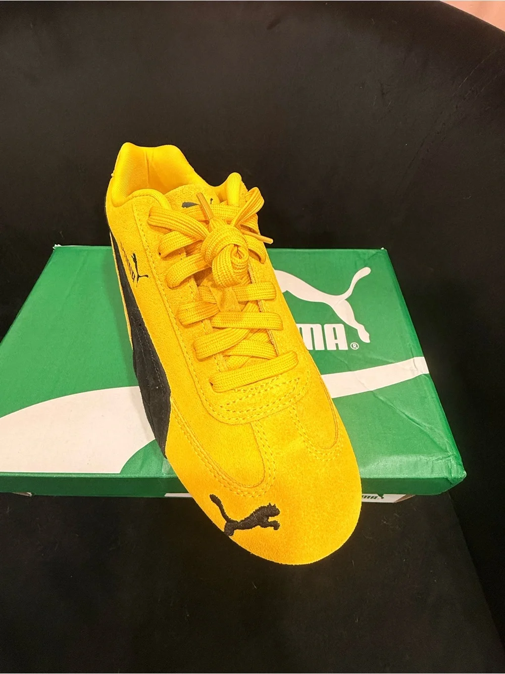 Puma men’s Yellow and Black Suede Racing Sneakers